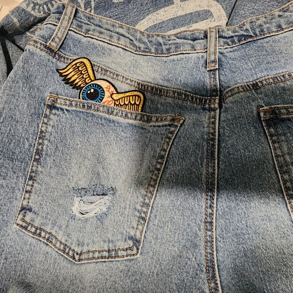 Von Dutch Originals Wide Leg Jeans Women's 28 Blue Graphic Patch Y2K